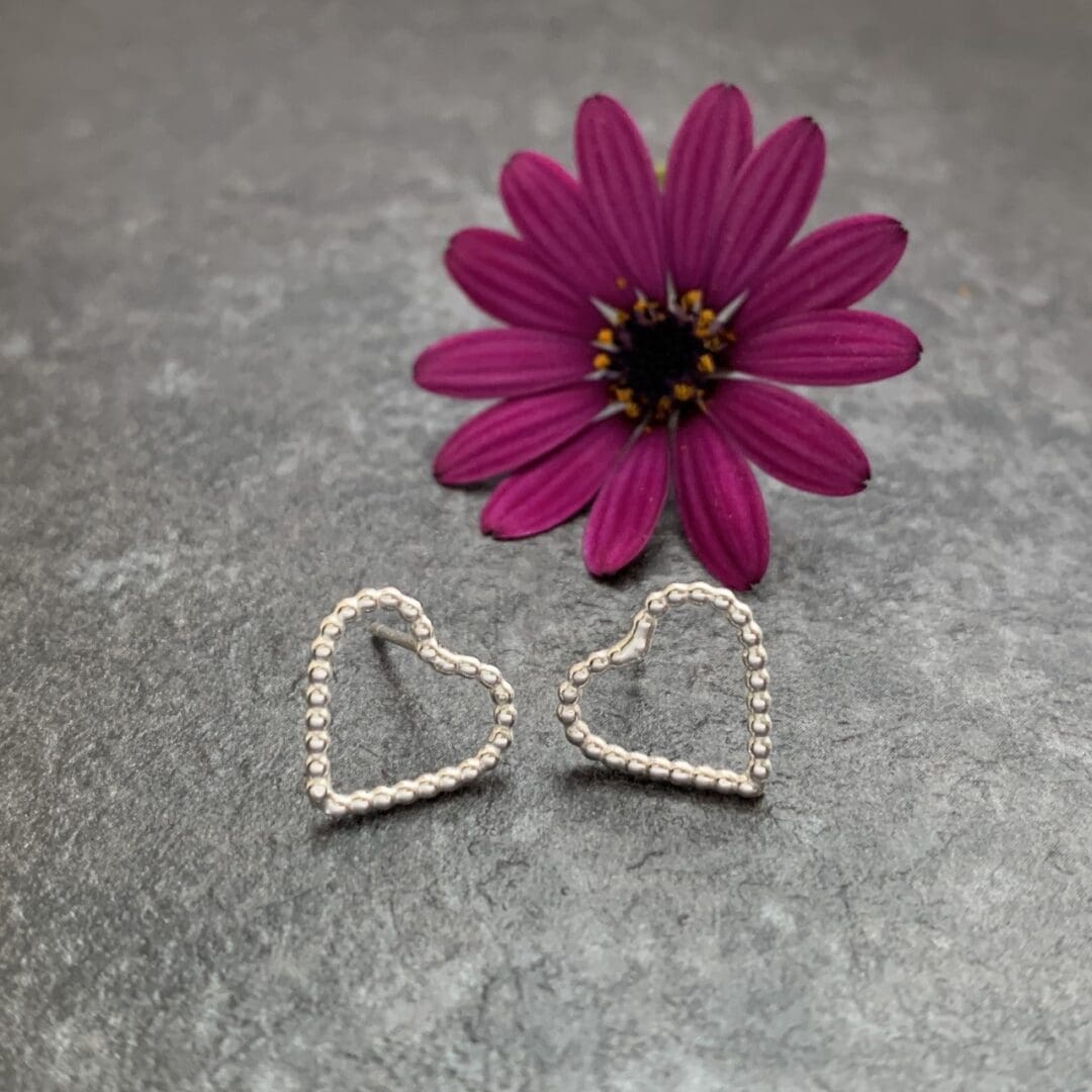 Small silver heart stud earrings