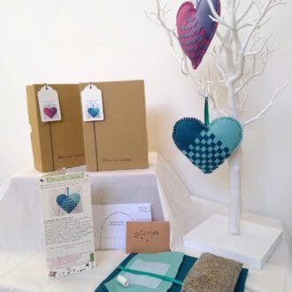 Lavender woven heart craft kit packaging and end product - Oh Sew Creative