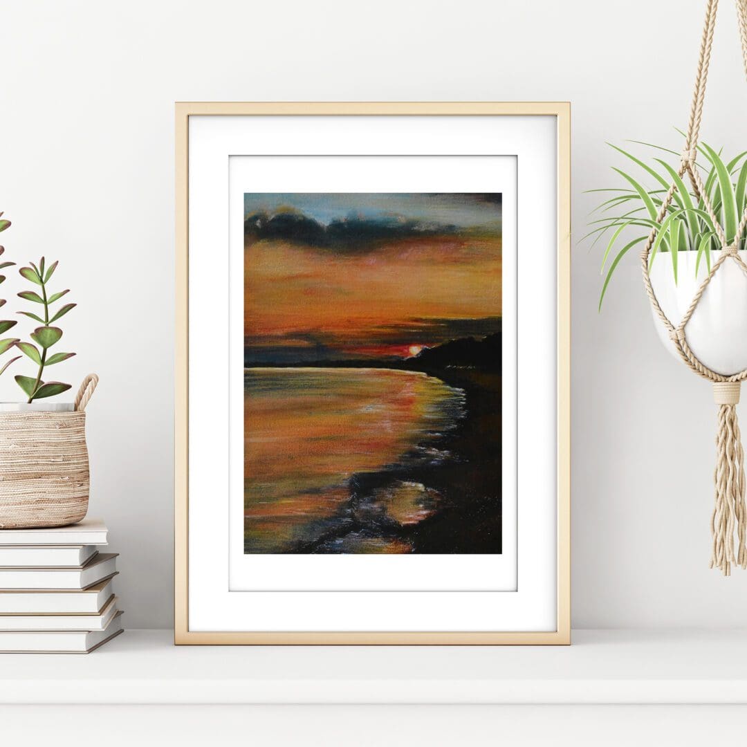 Summer Sunset over Stokes Bay A4 Print framed lifestyle