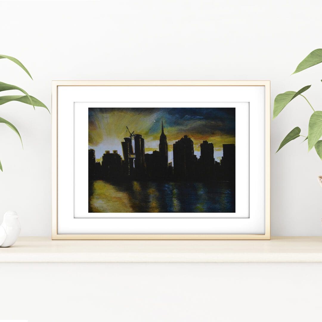 Sunset on the East River NYC A4 Print