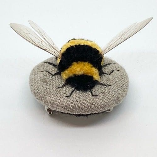 Embroidered fluffy bumblebee brooch