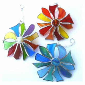 abstract flower dichroic stained fused glass suncatcher