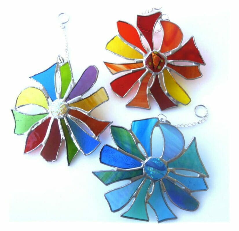 abstract flower dichroic stained fused glass suncatcher