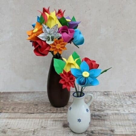 Colourful origami bridal bouquet with map flowers | The British Craft House