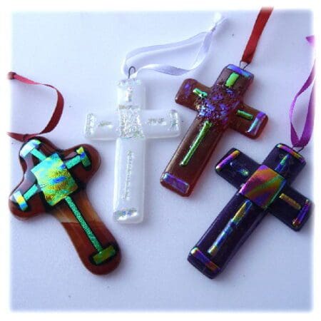 Fused Glass Cross Hanging Decoration - The British Craft House