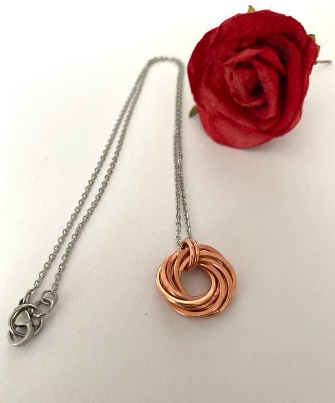 Hammered Copper Circle Necklace, Mens and Womens 7th Anniversary