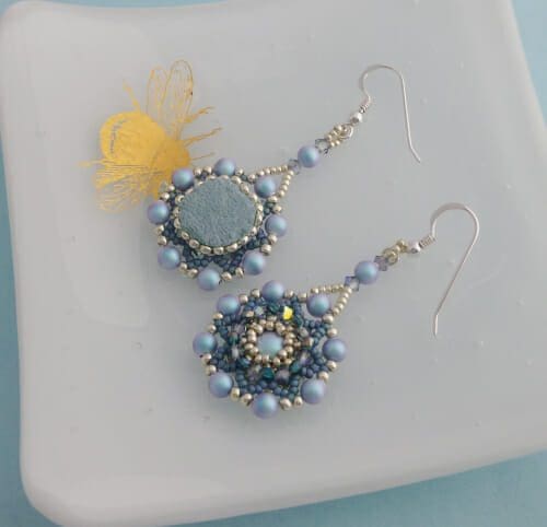 Iridescent Light Blue Beaded Mandala Earrings | The British Craft House