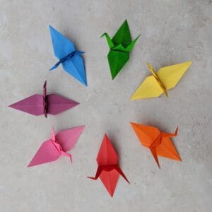 Rainbow origami paper cranes garland | The British Craft House