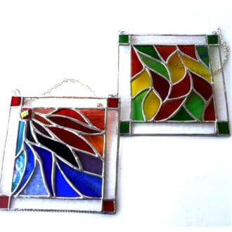 Ribbon Leaves leaf stained glass abstract suncatcher framed