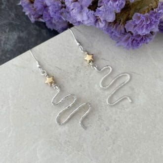 Silver Christmas Tree Earring with gold star