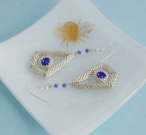 silver royal blue statement drop earrings The British Craft House