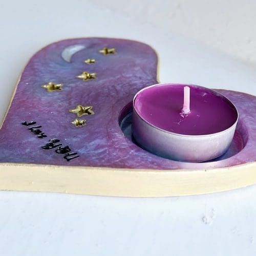 Tealight-holder-heart-resin-purple-gold