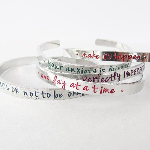 6mm aluminium cuff hand-stamped with a motivational quote in a choice of colours