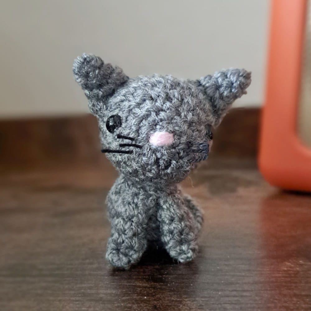 grey cat crochet soft sculpture