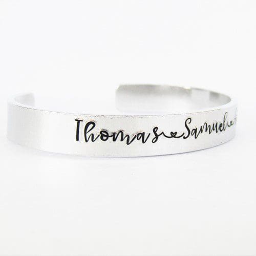 9mm aluminium cuff bracelet hand-stamped with names