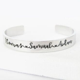 9mm aluminium cuff bracelet hand-stamped with names