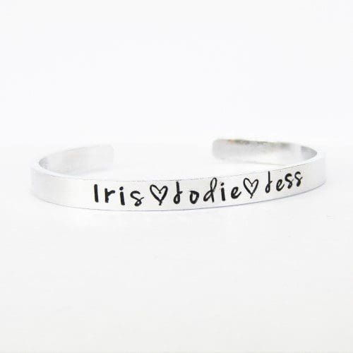 6mm aluminium cuff bracelet hand-stamped with names