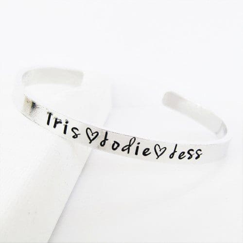 6mm aluminium cuff bracelet hand-stamped with names