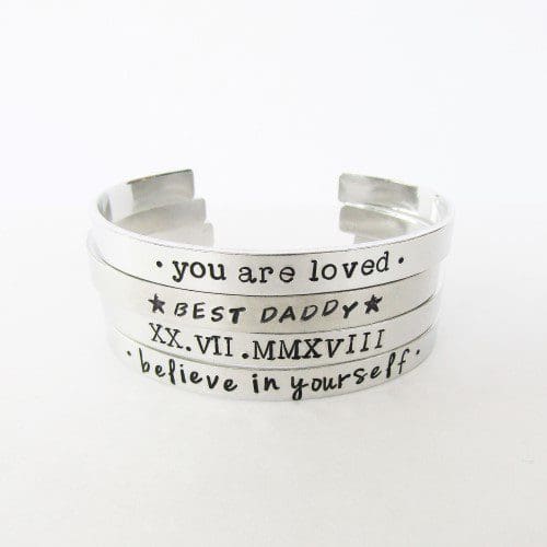 6mm aluminium cuff bracelet personalised with your own text
