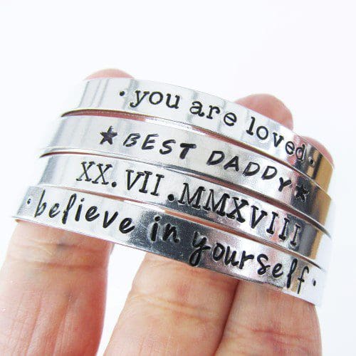 6mm aluminium cuff bracelet personalised with your own text
