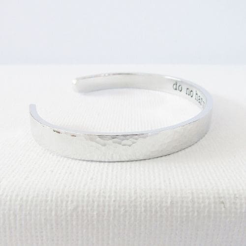 6mm hammered texture aluminium cuff bracelet with a hand-stamped hidden message inside