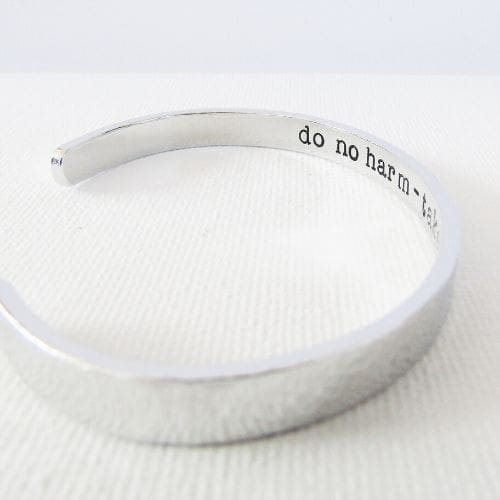 6mm hammered texture aluminium cuff bracelet with a hand-stamped hidden message inside