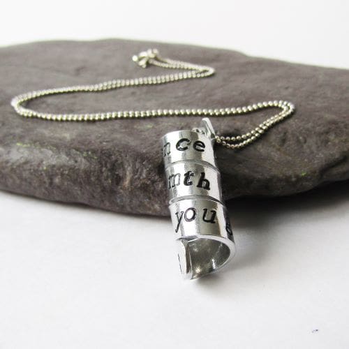 personalised aluminium hidden message on a spiral bead necklace