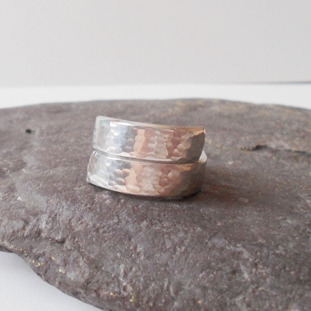 6mm hammered texture aluminium wrap ring with a hand-stamped message inside