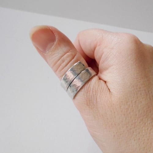 6mm hammered texture aluminium wrap ring with a hand-stamped message inside