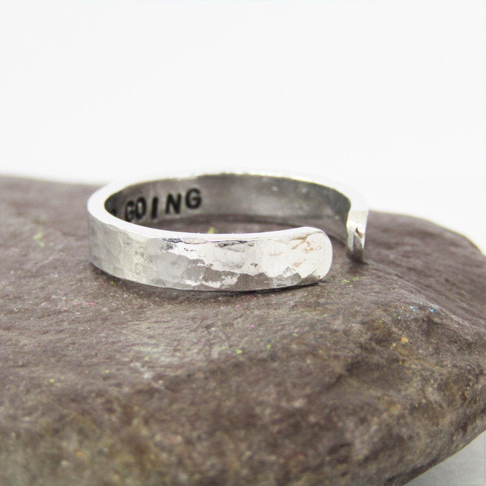4mm wide aluminium hammered texture ring with hidden message inside