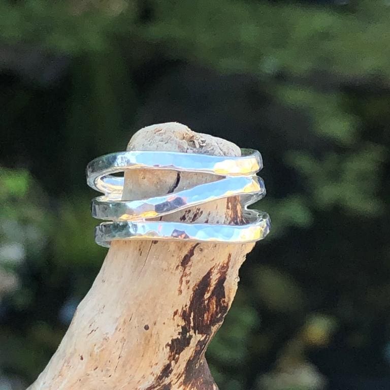 Silver Surf Wave hammered Ring