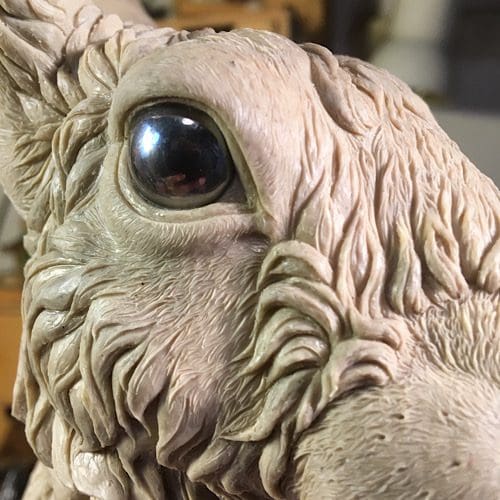 Close up of a Hare sculpture created using traditional sculpting techniques