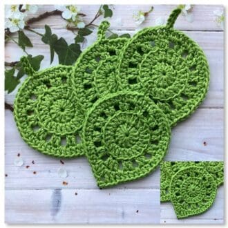 Crochet green leaf coasters