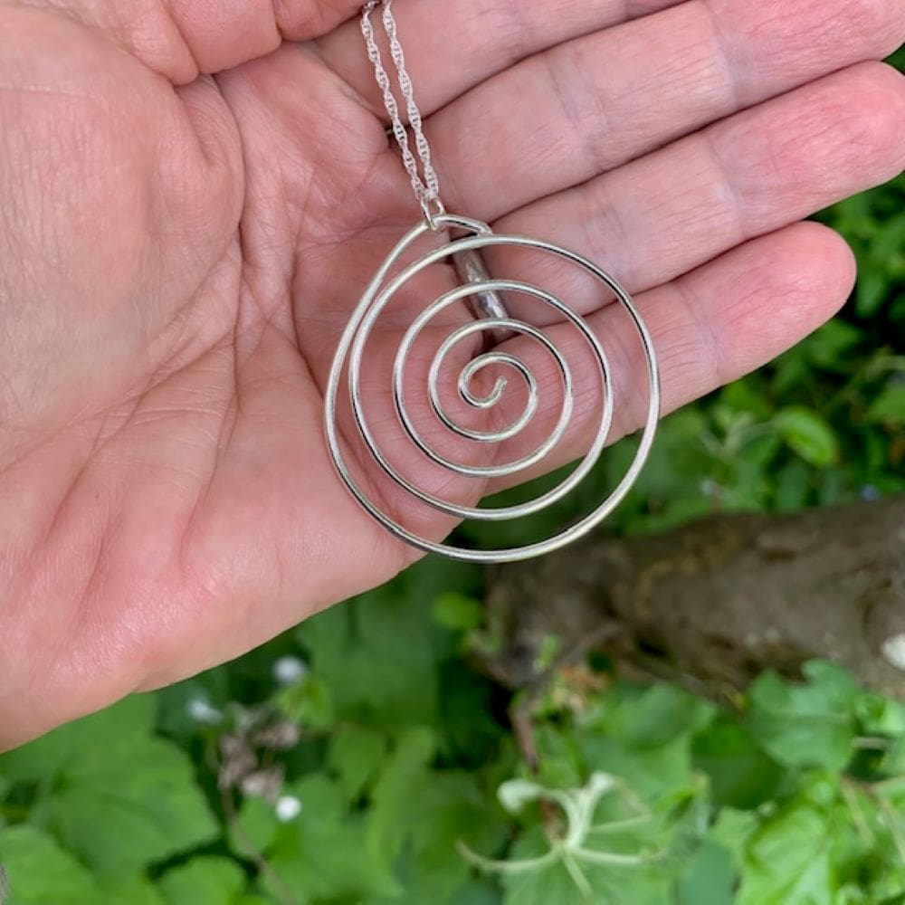 Large Sterling Silver Spiral Celtic Pendant Necklace