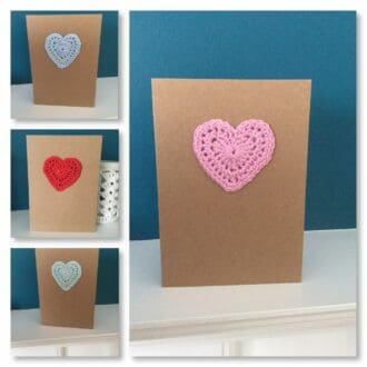 Greetings card with a crocheted heart
