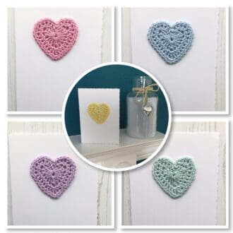 Handmade card with crocheted heart.