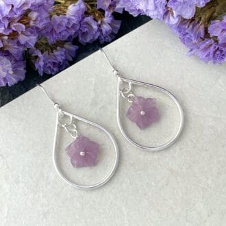 Amethyst gemstone flower earrings handmade in silver