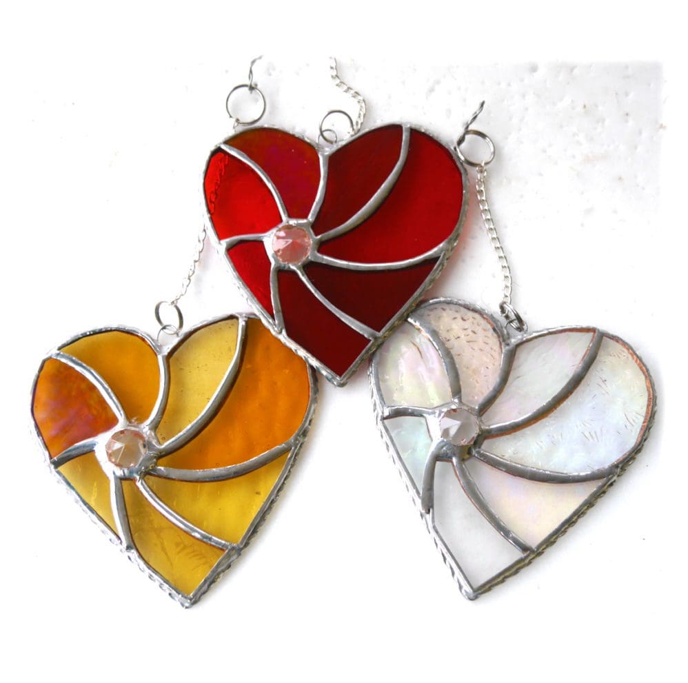 anniverary swirl heart ruby gold silver stained glass suncatcher