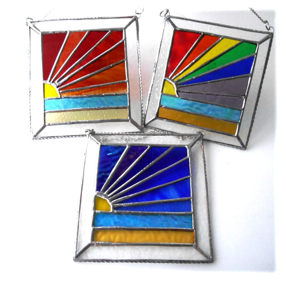 beach suncatcher stained glass sunset blue sky rainbow