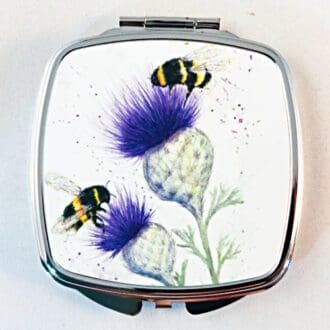 Mirror compact with Bees & Thistles artwork