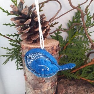 Blue and silver Christmas bird decoration
