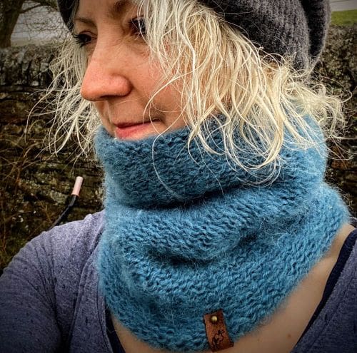 Brushed wool neck warmer in storm blue