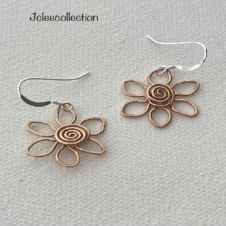 Bronze Wire Wrapped Flower Petal Earrings