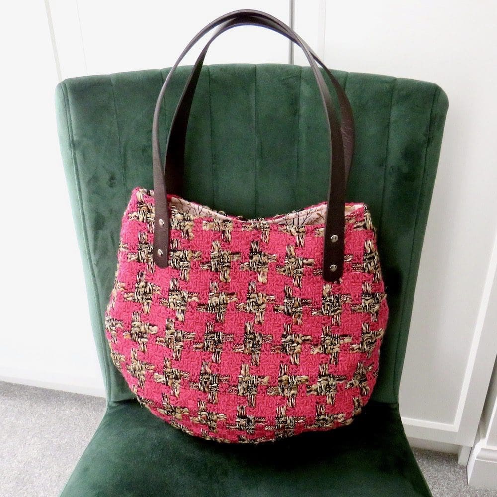 Cerise boucle tote with faux leather handles