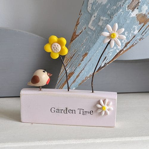 'Garden Time' wood and clay flower gift for gardeners