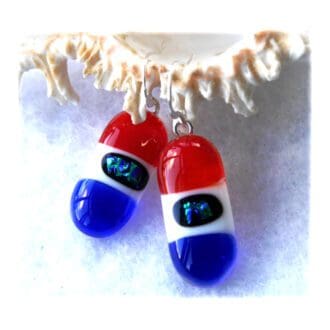 patriotic earrings red white blue dichroic fused glass