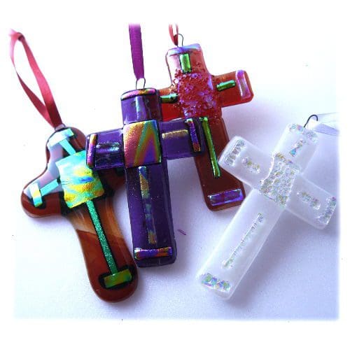 fused glass cross hanging decoration dichroic