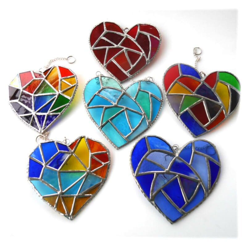 patchwork stained glass suncatcher heart
