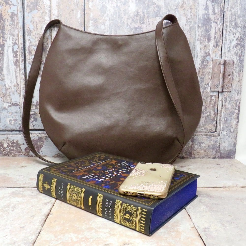 Handmade brown faux leather slouch bag
