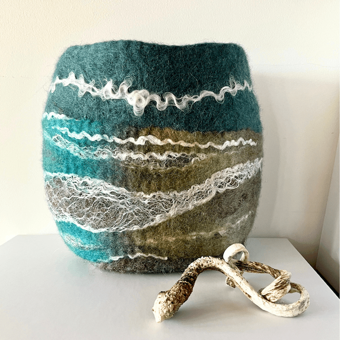 Handmade Felt Vase in Coastal Colours